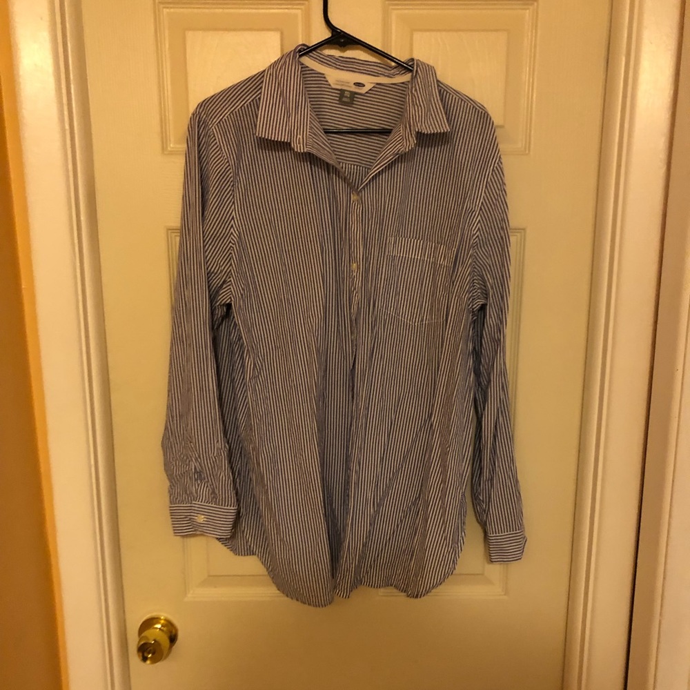 White & Light Blue Button Down Shirt